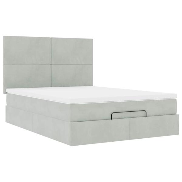 Ottoman-Bett mit Matratzen & LEDs Hellgrau 140x200 cm Samt