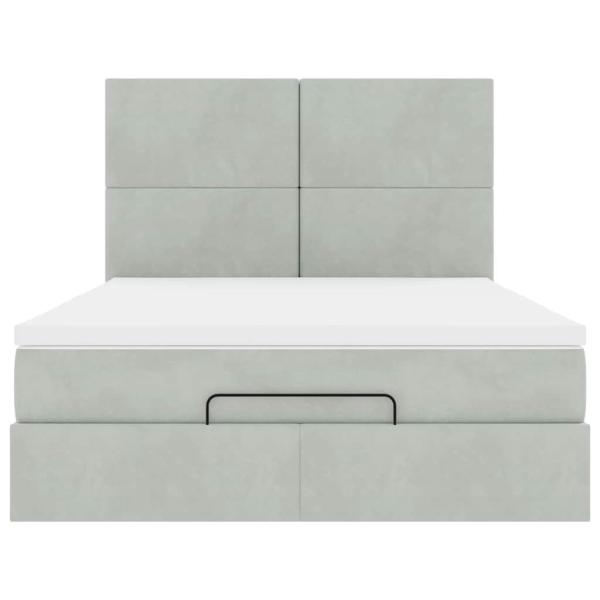 Ottoman-Bett mit Matratzen & LEDs Hellgrau 140x200 cm Samt