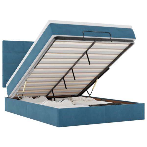 Ottoman-Bett mit Matratzen & LEDs Dunkelblau 140x190 cm Samt