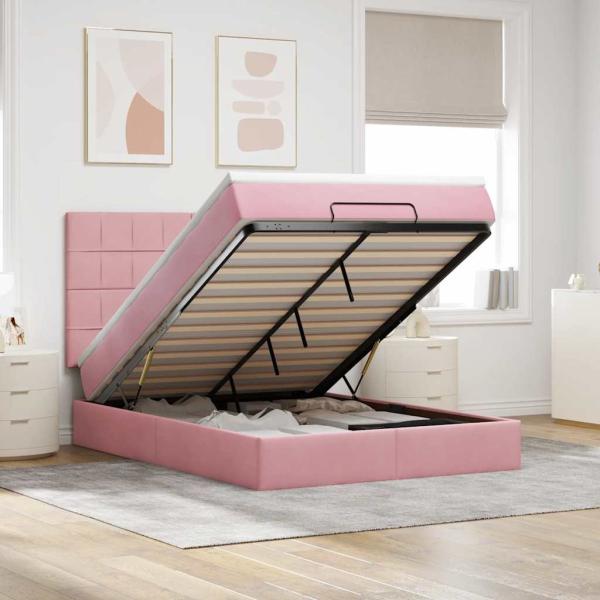ARDEBO.de - Ottoman-Bett mit Matratzen Rosa 140x190 cm Samt