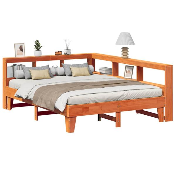 ARDEBO.de - Massivholzbett mit Regal ohne Matratze Wachsbraun 150x200 cm