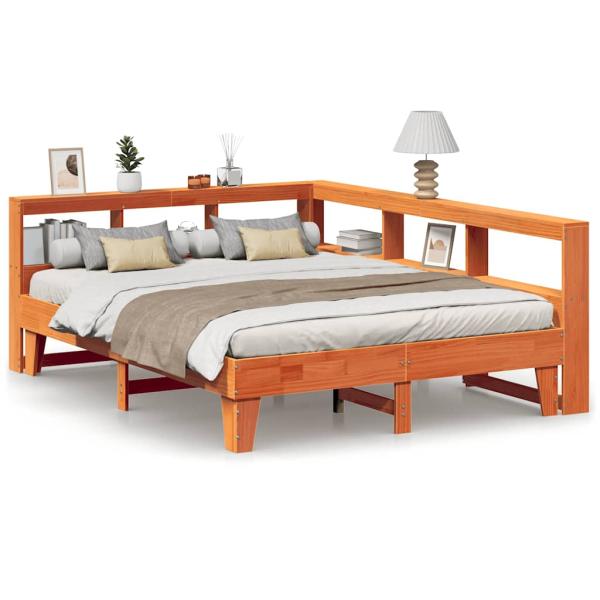 Massivholzbett mit Regal ohne Matratze Wachsbraun 150x200 cm
