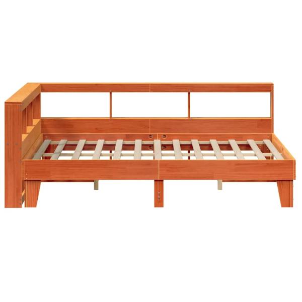 Massivholzbett mit Regal ohne Matratze Wachsbraun 150x200 cm