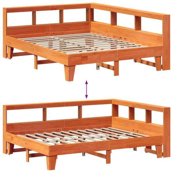 Massivholzbett mit Regal ohne Matratze Wachsbraun 150x200 cm