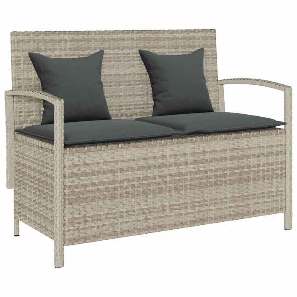 ARDEBO.de - Gartenbank mit Stauraum und Kissen Hellgrau Poly Rattan