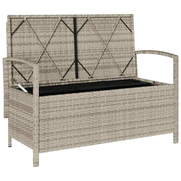 Gartenbank mit Stauraum und Kissen Hellgrau Poly Rattan