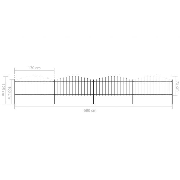 Gartenzaun mit Speerspitzen Stahl (0,5 - 0,75) x 6,8 m Schwarz