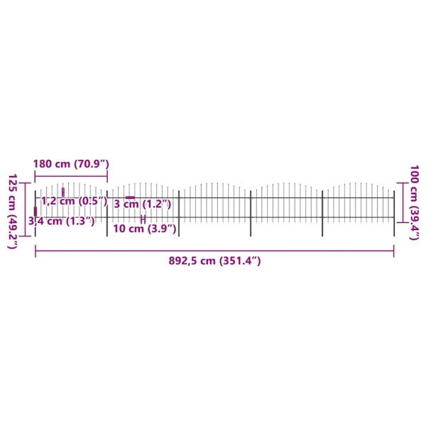 Gartenzaun mit Speerspitzen Stahl (1 - 1,25) x 8,5 m Schwarz