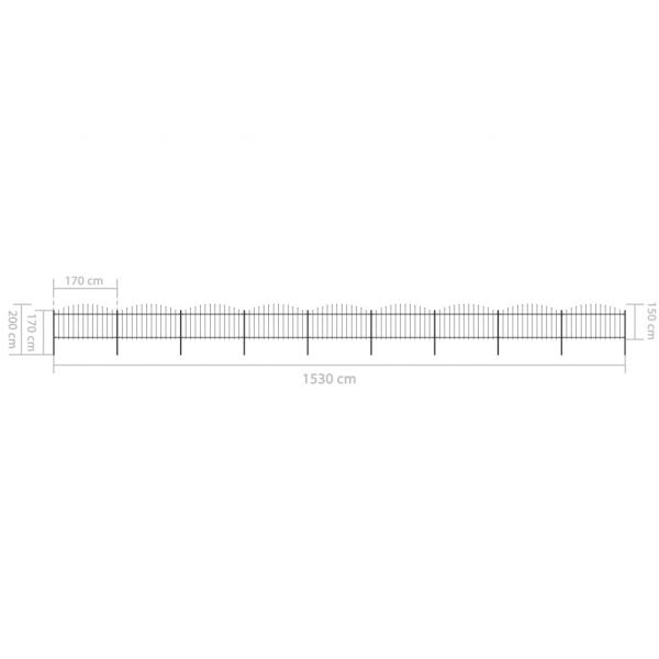 Gartenzaun mit Speerspitzen Stahl (1,25 - 1,5) x 15,3 m Schwarz