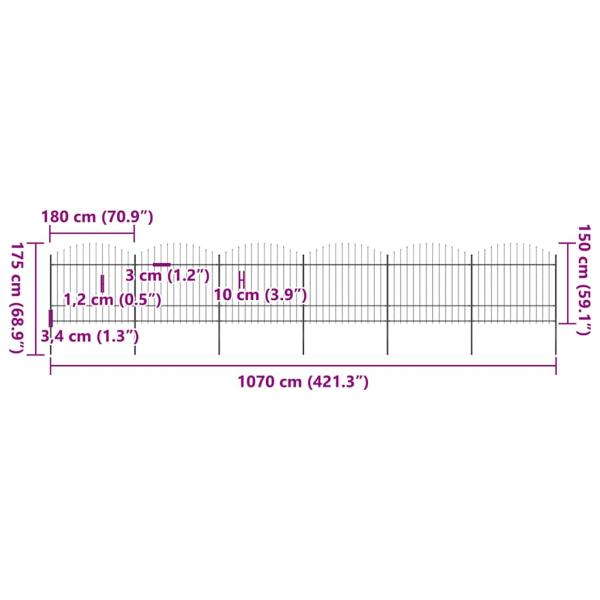 Gartenzaun mit Speerspitzen Stahl (1,5 - 1,75) x 10,2 m Schwarz