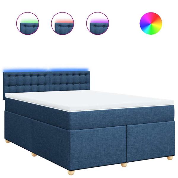 Boxspringbett mit Matratze Blau 140x190 cm Stoff