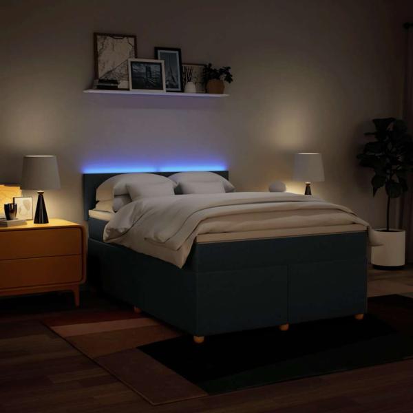 Boxspringbett mit Matratze Blau 140x190 cm Stoff