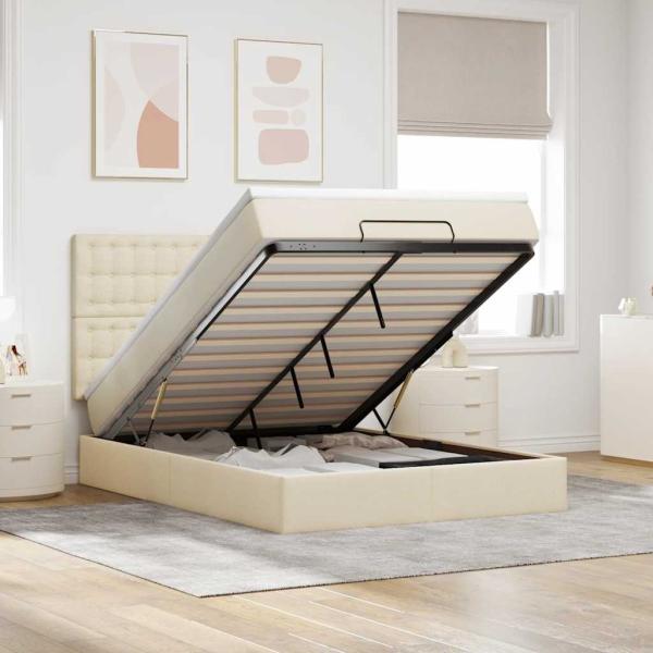 ARDEBO.de - Ottoman-Bett mit Matratze Creme 140x190 cm Stoff