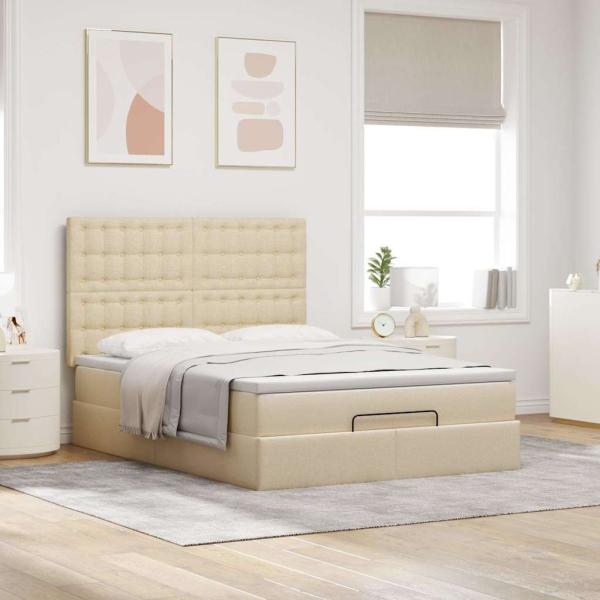 Ottoman-Bett mit Matratze Creme 140x190 cm Stoff
