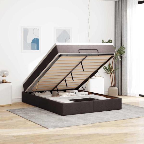 ARDEBO.de - Ottoman-Bett mit Matratze Dunkelbraun 140x190 cm Stoff