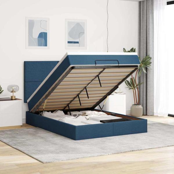 ARDEBO.de - Ottoman-Bett mit Matratze Blau 140x190 cm Stoff