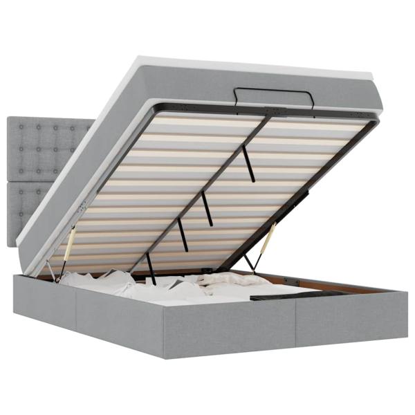 Ottoman-Bett mit Matratze & LEDs Hellgrau 140x190 cm Stoff