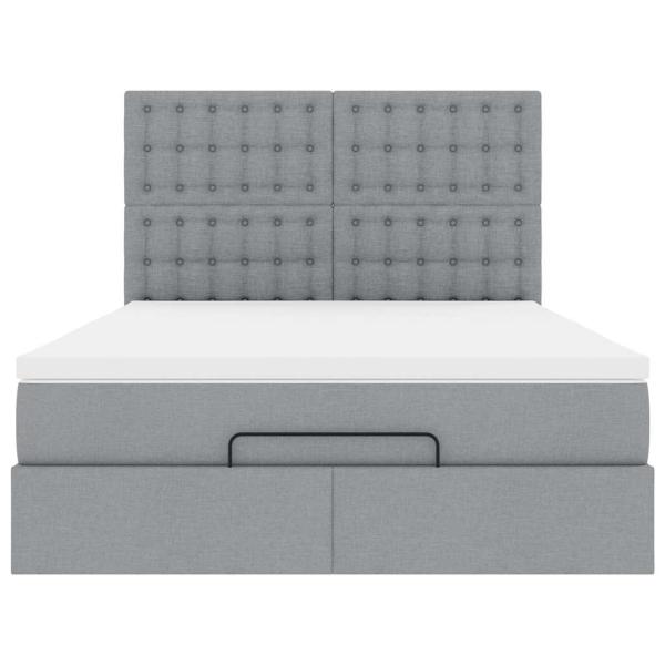 Ottoman-Bett mit Matratze & LEDs Hellgrau 140x190 cm Stoff