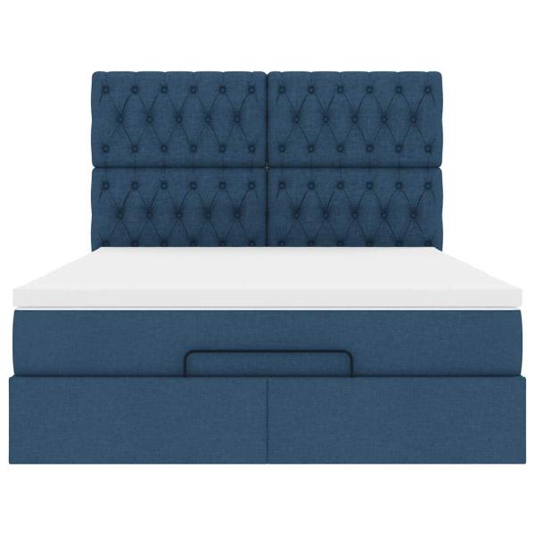 Ottoman-Bett mit Matratze & LEDs Blau 140x190 cm Stoff
