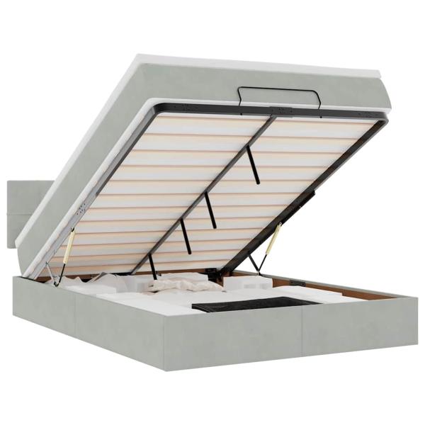 Ottoman-Bett mit Matratze & LEDs Hellgrau 140x200 cm Samt