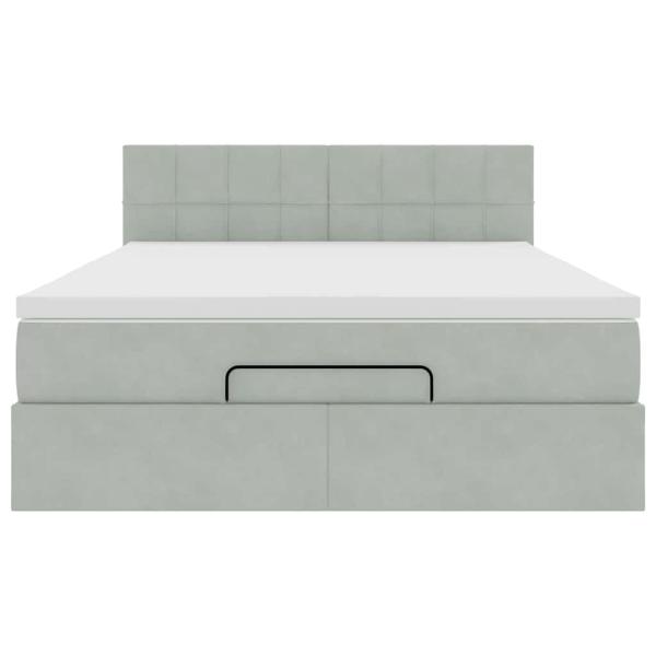 Ottoman-Bett mit Matratze & LEDs Hellgrau 140x200 cm Samt