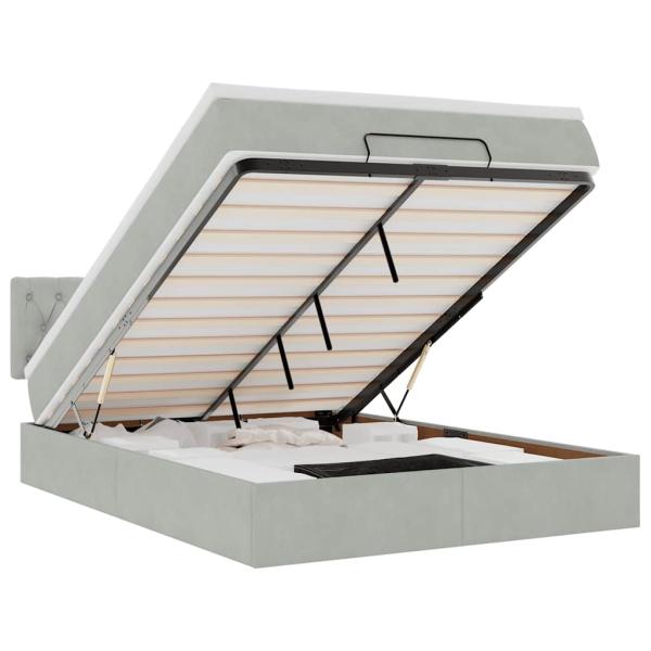 Ottoman-Bett mit Matratze & LEDs Hellgrau 140x200 cm Samt