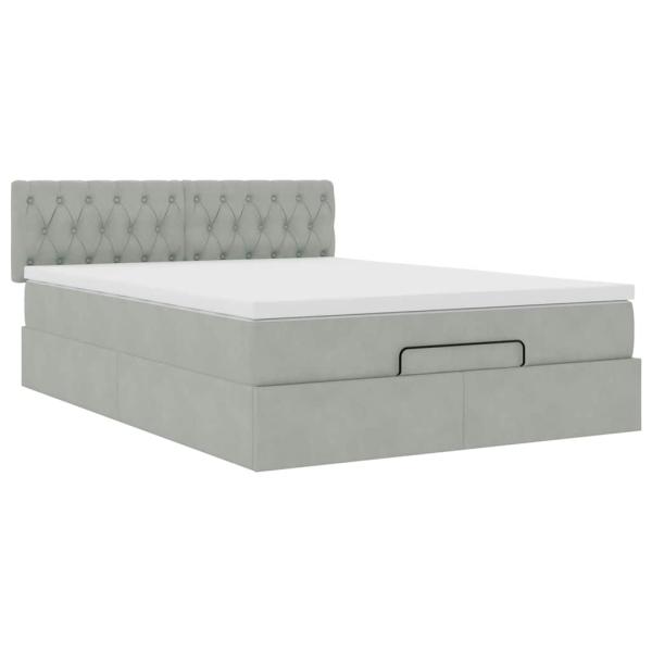 Ottoman-Bett mit Matratze & LEDs Hellgrau 140x200 cm Samt