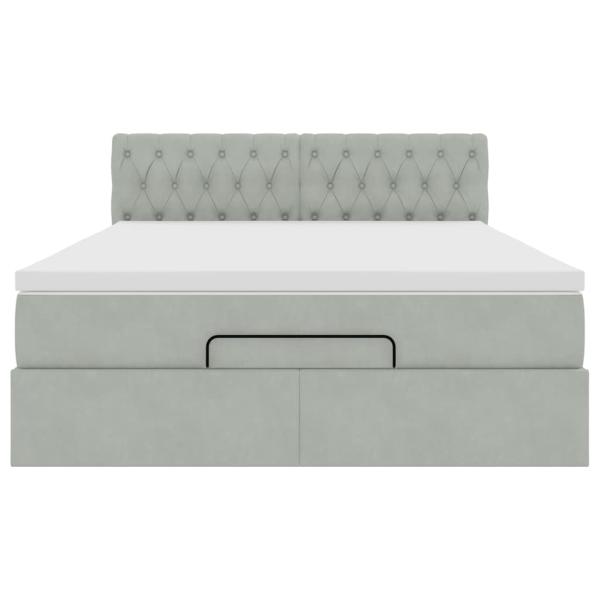 Ottoman-Bett mit Matratze & LEDs Hellgrau 140x200 cm Samt