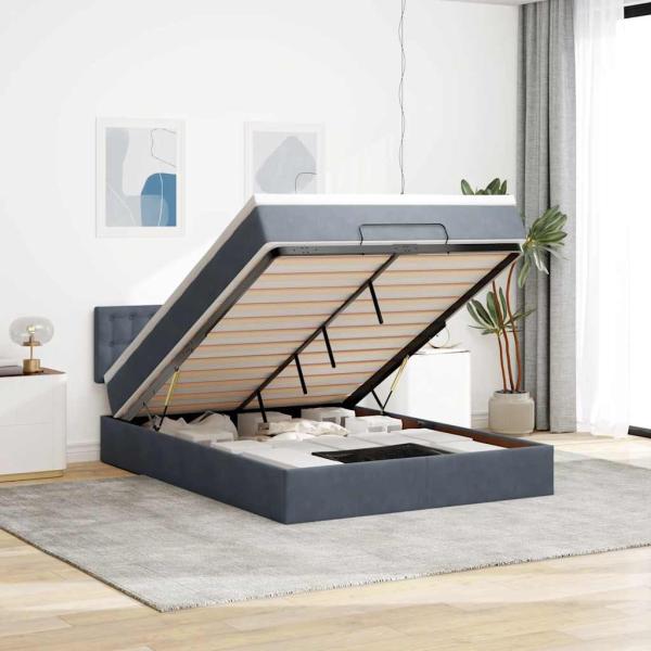 ARDEBO.de - Ottoman-Bett mit Matratze Dunkelgrau 140x190 cm Samt