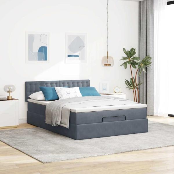 Ottoman-Bett mit Matratze Dunkelgrau 140x190 cm Samt