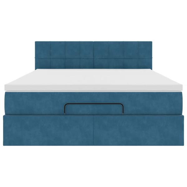 Ottoman-Bett mit Matratze & LEDs Dunkelblau 140x190 cm Samt