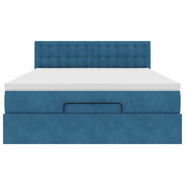 Ottoman-Bett mit Matratze & LEDs Dunkelblau 140x190 cm Samt