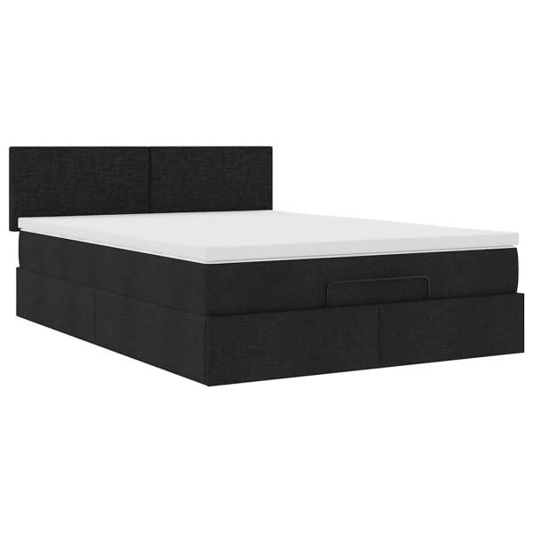 Ottoman-Bett mit Matratze & LEDs Schwarz 140x190 cm Stoff