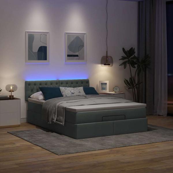 Ottoman-Bett mit Matratze & LEDs Dunkelgrau 140x190 cm Stoff