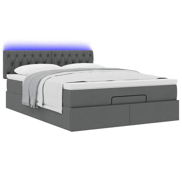 Ottoman-Bett mit Matratze & LEDs Dunkelgrau 140x190 cm Stoff
