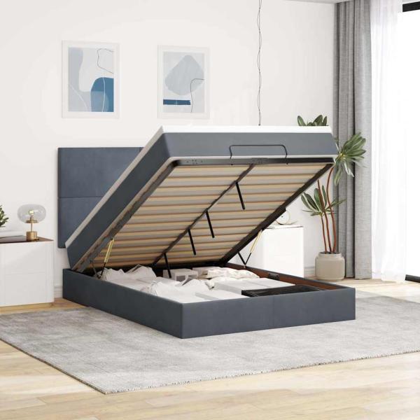 ARDEBO.de - Ottoman-Bett mit Matratzen & LEDs Dunkelgrau 140x190 cm Samt