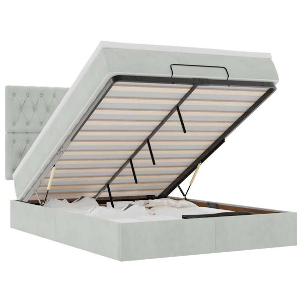 Ottoman-Bett mit Matratzen & LEDs Hellgrau 140x200 cm Samt