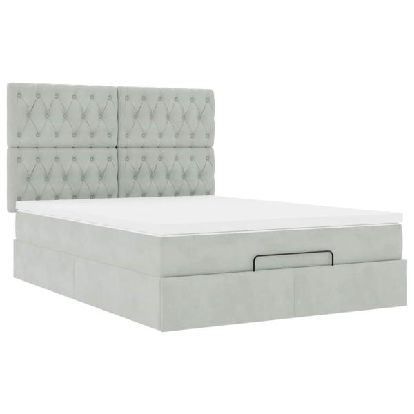 Ottoman-Bett mit Matratzen & LEDs Hellgrau 140x200 cm Samt