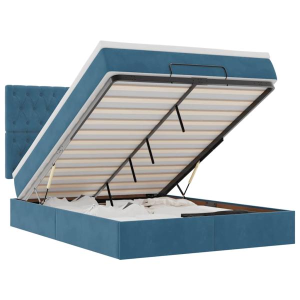 Ottoman-Bett mit Matratzen & LEDs Dunkelblau 140x190 cm Samt