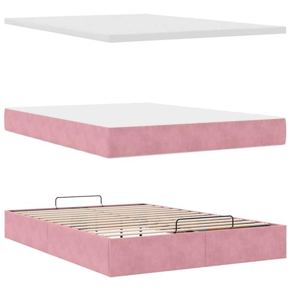 Ottoman-Bett mit Matratzen & LEDs Rosa 140x190 cm Samt