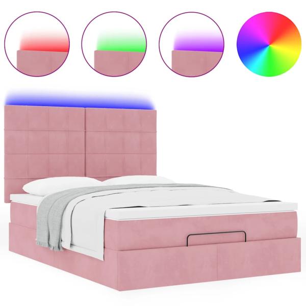 Ottoman-Bett mit Matratzen & LEDs Rosa 140x190 cm Samt
