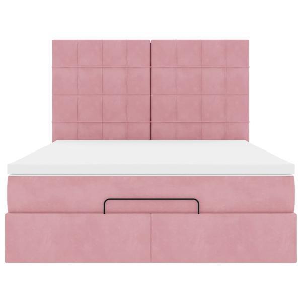 Ottoman-Bett mit Matratzen & LEDs Rosa 140x190 cm Samt