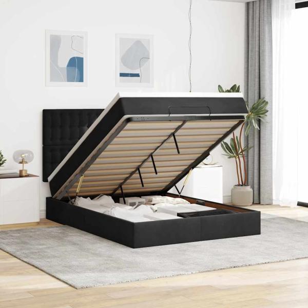 ARDEBO.de - Ottoman-Bett mit Matratzen Schwarz 140x190 cm Samt