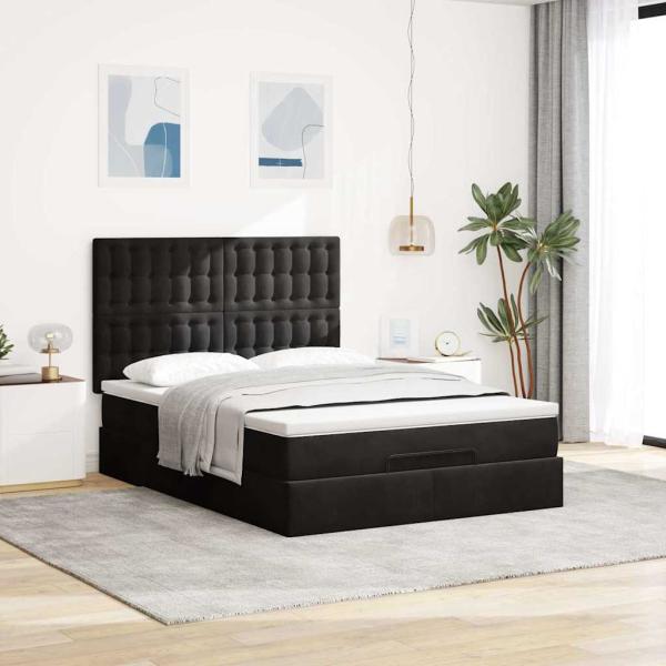 Ottoman-Bett mit Matratzen Schwarz 140x190 cm Samt
