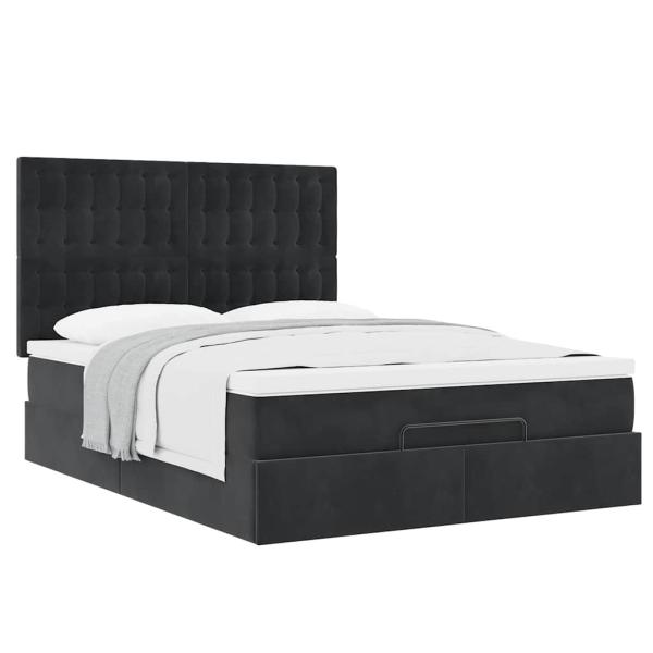 Ottoman-Bett mit Matratzen Schwarz 140x190 cm Samt