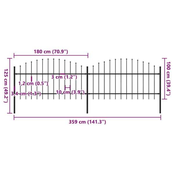 Gartenzaun mit Speerspitzen Stahl (1 - 1,25) x 3,4 m Schwarz