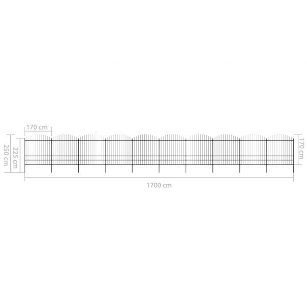 Gartenzaun mit Speerspitzen Stahl (1,75 - 2) x 17 m Schwarz