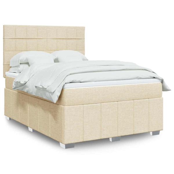 ARDEBO.de - Boxspringbett mit Matratze Creme 140x190 cm Stoff