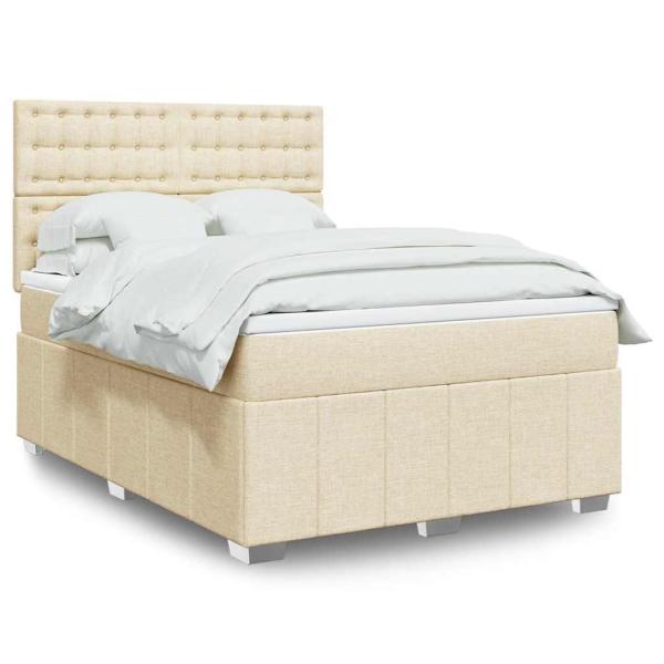 ARDEBO.de - Boxspringbett mit Matratze Creme 140x190 cm Stoff