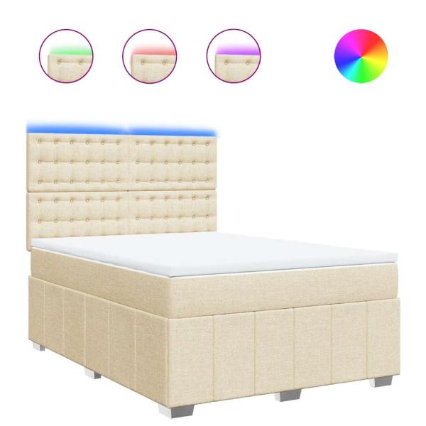 Boxspringbett mit Matratze Creme 140x190 cm Stoff